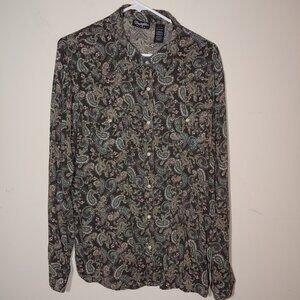 Wrangler Retro Grey Paisley Snap Buttons Long Sleeves Shirt Sz XL